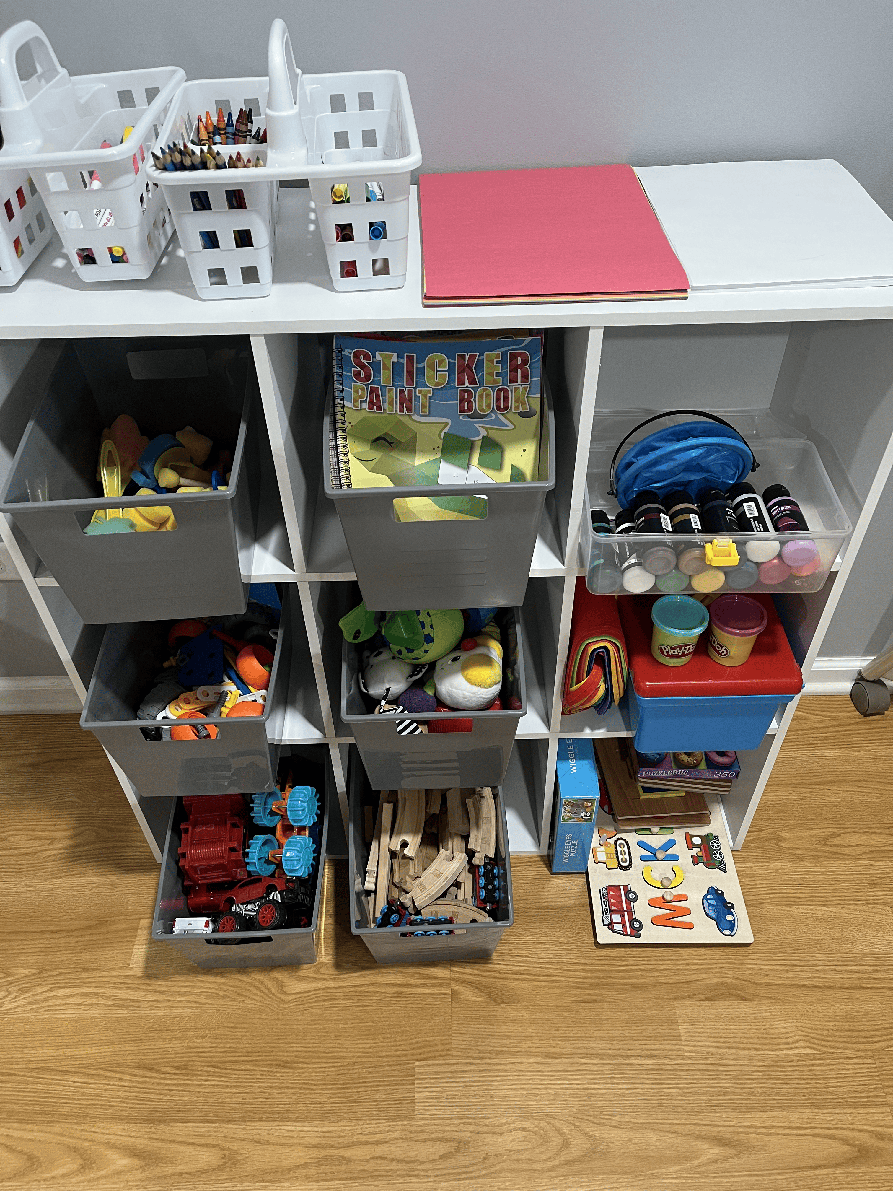 Close-up of materials set up for sensory and fine-motor play